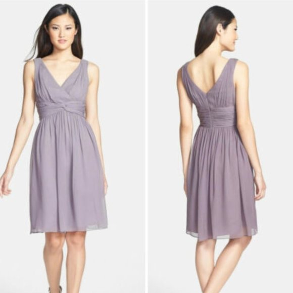 DONNA MORGAN Purple Silk Jessie Twist V-neck Dress - Picture 1 of 6